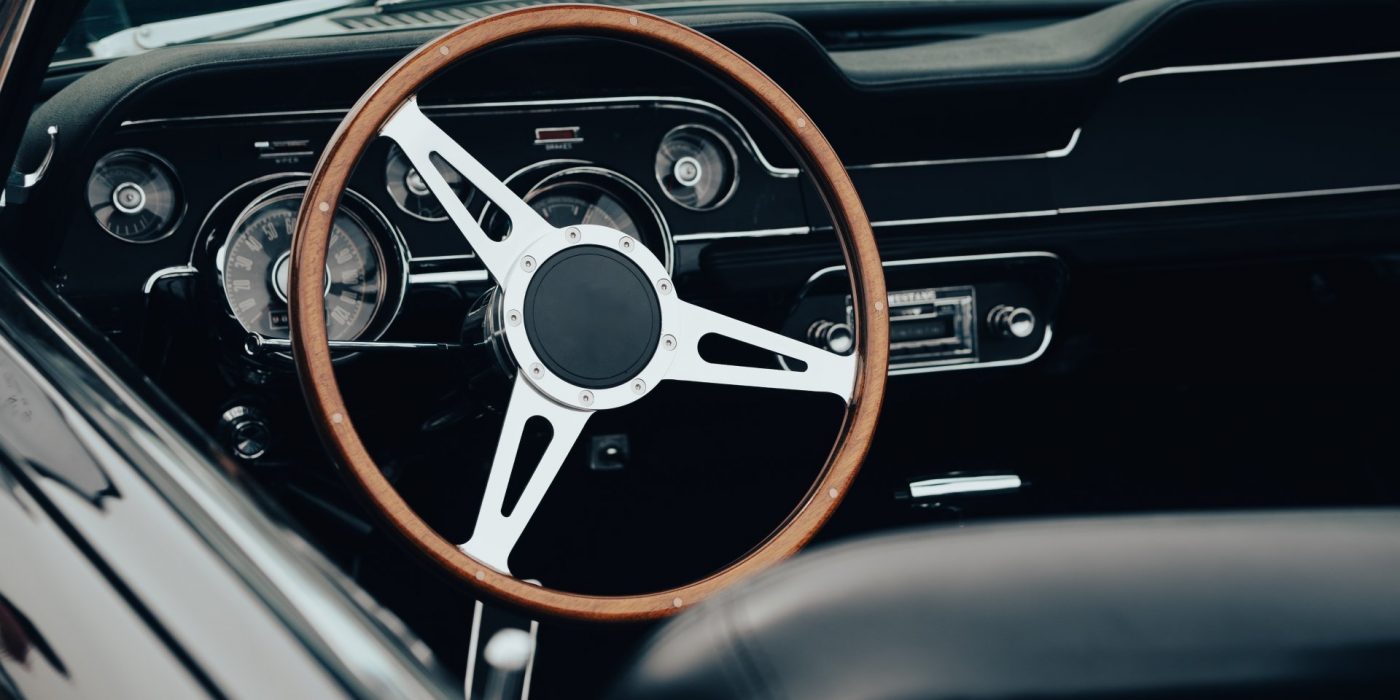 Steering wheel, American muscle car interior, dashboard vintage vehicle