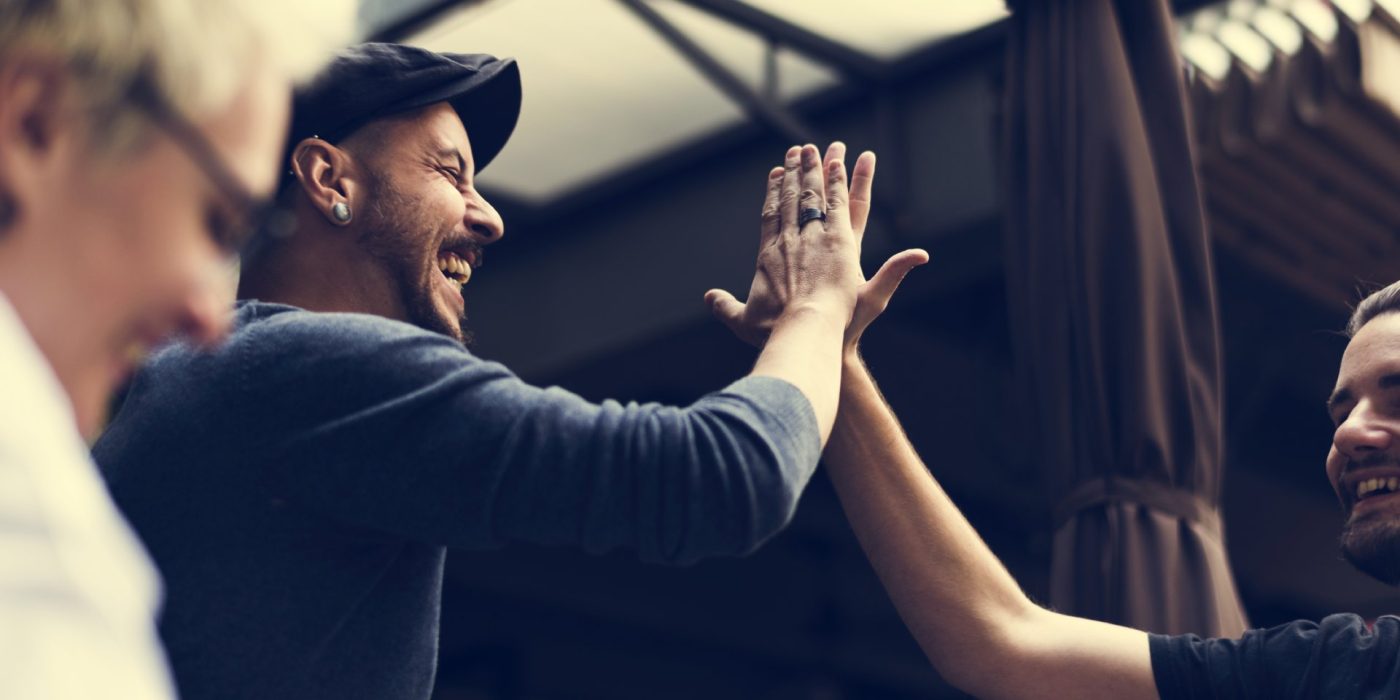Men Hands High Five Meeting Greeting